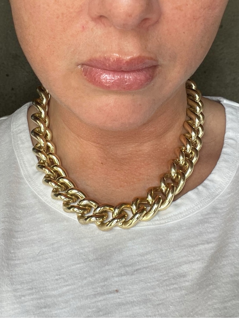 Heavy Gold Tone Cuban Link Chain Necklace Chunky Statement 18" 10 oz